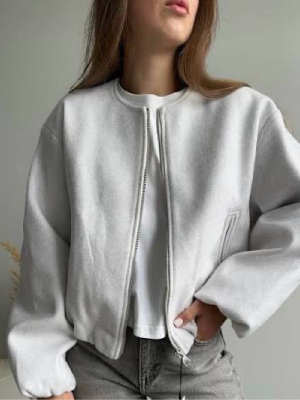 Zara Soft Bomber Jacket in Ecru